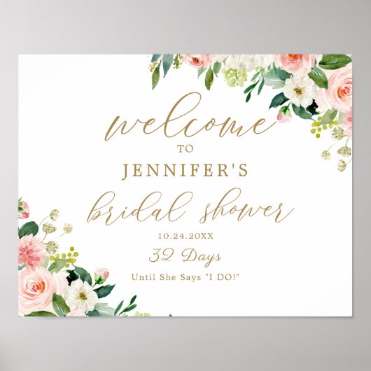 Roze Bloemige Bruidsfeest Welcome Poster (Voorkant)