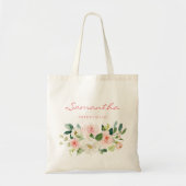 Roze bloemige bruidsmeisje gepersonaliseerd tote bag (Voorkant)