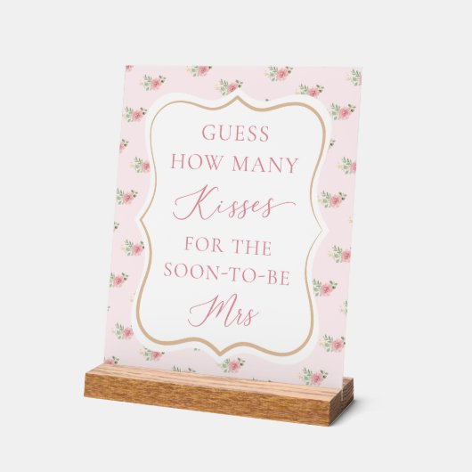 Roze Bloemige Bruiloft Bruidstaart Raad Hoeveel Ku Acryl Bord (Hoek)