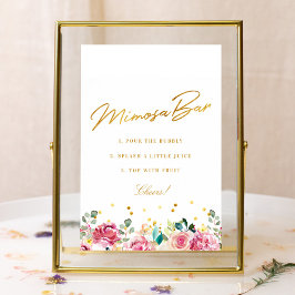 Roze Bloemige Bruiloft Mimosa Bar Bord Poster