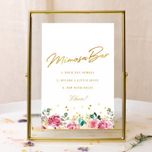 Roze Bloemige Bruiloft Mimosa Bar Bord Poster