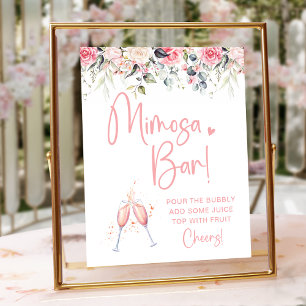Roze Bloemige Bruiloft Mimosa Bar Bord Poster