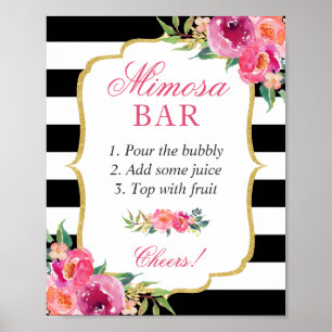 Roze Bloemige Bruiloft Mimosa Bar Bord Poster
