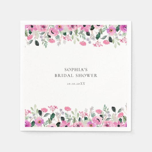 Roze Bloemige Bruiloftsborrel  Servet (Voorkant)