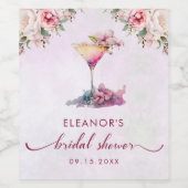 Roze Bloemige Bruiloftsborrel Wijn Etiket (Enkel label)