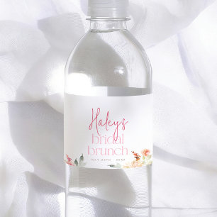 Roze bloemige bruiloftsbrunch bruiloftfeest waterfles etiket