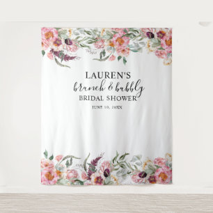 Roze bloemige brunch & bubbelige bruidsfotobackdro wandkleed