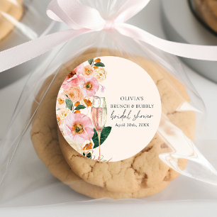 Roze Bloemige Brunch & Mousserende Wijn Bruidsfees Ronde Sticker