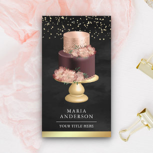 Roze Bloemige Cake Gebak Chef Zwart Goud Bakkerij Visitekaartje