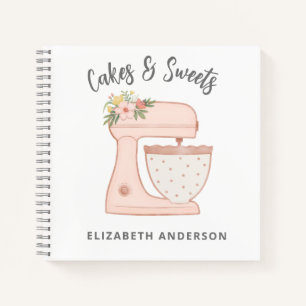 Roze Bloemige Cake Mixer Bakkerij Notitieboek