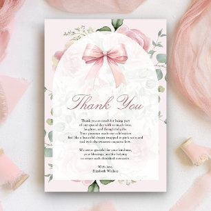Roze bloemige coquette strik boog baby shower bedankkaart
