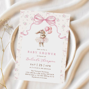 Roze bloemige Coquette strik konijn baby shower Kaart