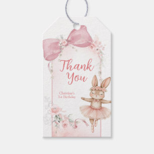 Roze bloemige Coquette strik konijn Cadeaulabel
