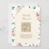 Roze Bloemige Crème Kant QR Code Moslim Trouwdag Kaart (Achterkant)