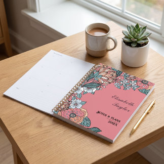 Roze Bloemige DIY Studie 2027 Naam Planner Student
