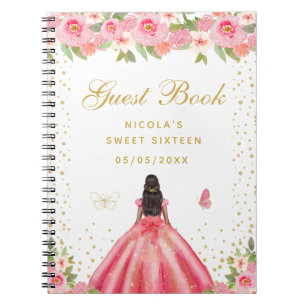 Roze Bloemige Donkere Huid Prinses Sweet Sixteen Notitieboek