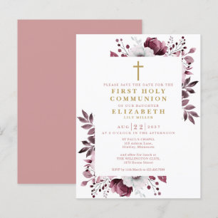 Roze Bloemige Eerste Heilige Communie Save The Dat Briefkaart