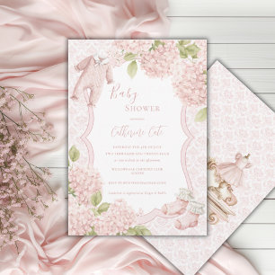Roze Bloemige Elegante Hortensia Vintage Baby Kaart
