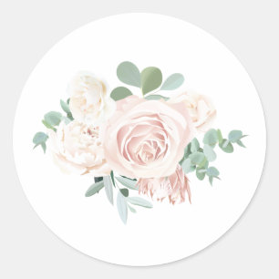 Roze Bloemige Eucalyptus Bedank Favor Ronde Sticker