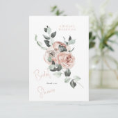 Roze bloemige eucalyptus bruidsdouche  bedankkaart (Staand voorkant)