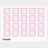 Roze Bloemige Fantasievolle Bruiloftsborrel Vierkante Sticker (Vel)