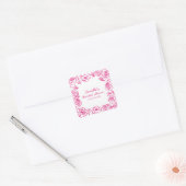 Roze Bloemige Fantasievolle Bruiloftsborrel Vierkante Sticker (Envelop)