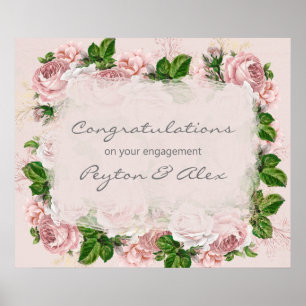 Roze Bloemige Felicitaties Betrokkenheid Poster