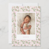 Roze bloemige geboortekaart voor babymeisje aankondiging (Voorkant)