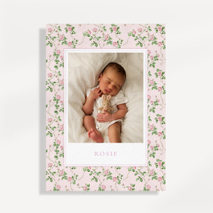 Roze bloemige geboortekaart voor babymeisje aankondiging
