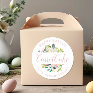 Roze Bloemige Gelukkig Pasen Thuisgebakken Cadeau Ronde Sticker