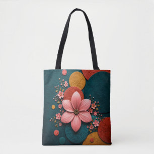 Roze bloemige geometrische abstracte wandkunst draagtas