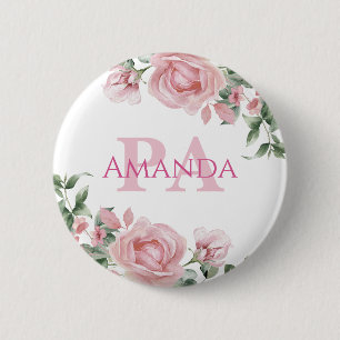 Roze bloemige gepersonaliseerde naam PA Ronde Button 5,7 Cm