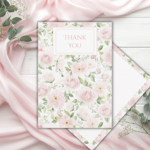 Roze bloemige gepersonaliseerde vintage  bedankkaart