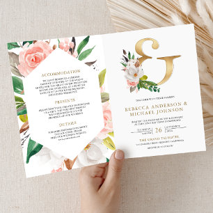 Roze Bloemige Gouden Ampersand QR Code Bruiloft