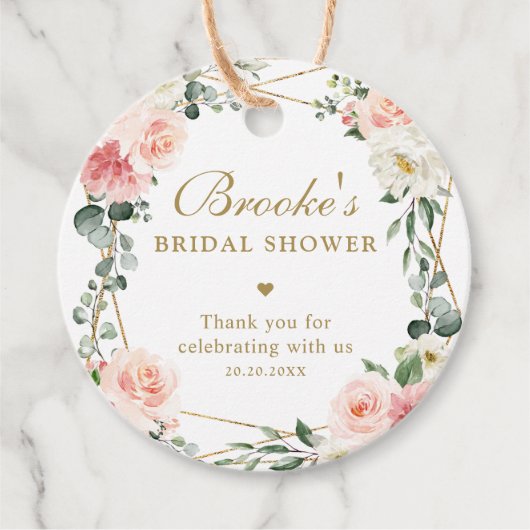 Roze Bloemige Gouden Bruidsdiner Bedankt Kaartje Bedankjes Labels (Voorkant)