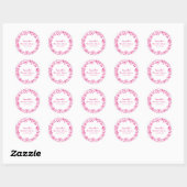 Roze Bloemige Handgetekend Ronde Sticker (Vel)