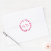 Roze Bloemige Handgetekend Ronde Sticker (Envelop)