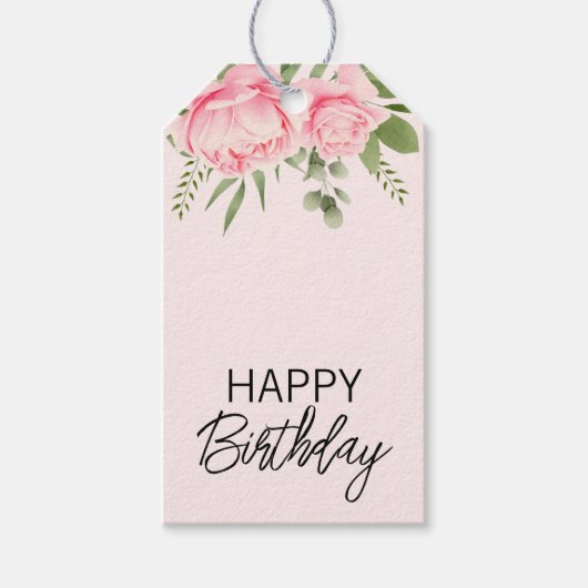Roze bloemige Happy Birthday waterverf Cadeaulabel (Voorkant)