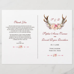 Roze bloemige herten wedding programma met charme