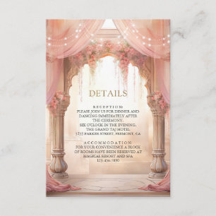 Roze bloemige Indiase Mandap Hindu bruiloft detail Informatiekaartje
