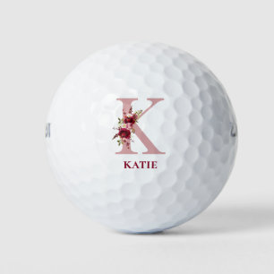 Roze bloemige initiaal K monogram Golfballen