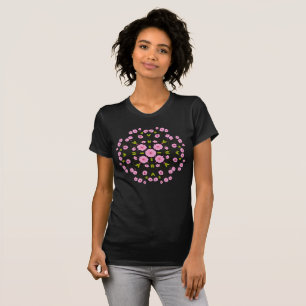 Roze Bloemige Kersenbloesem Medaillon Hand Geteken T-shirt
