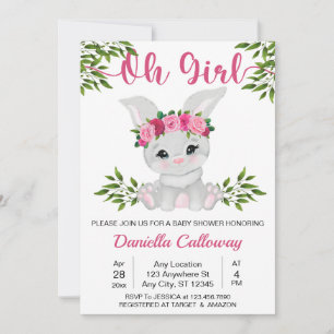 Roze bloemige konijn Baby Girl Baby Shower Kaart