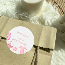 Roze bloemige konijn babyshower bedankje sticker