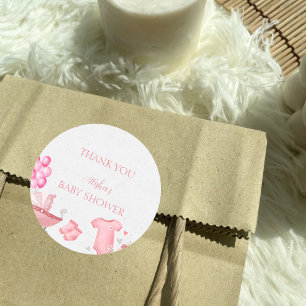 Roze bloemige konijn babyshower bedankje sticker