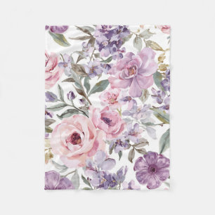 Roze Bloemige Lavendel Roos Aquarel Paarse Bloem Fleece Deken