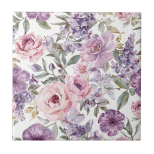 Roze Bloemige Lavendel Roos Aquarel Paarse Bloem Tegeltje