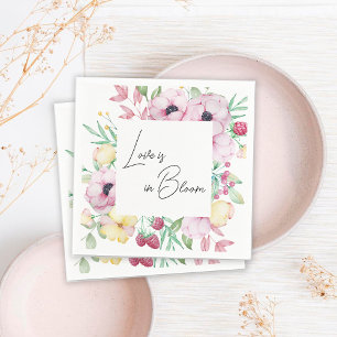 Roze bloemige liefde is in bloei bruiloft servet