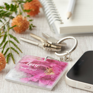 Roze bloemige Love You More Sleutelhanger