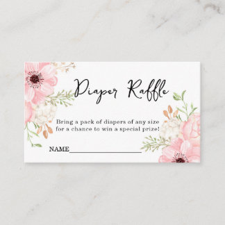 Roze Bloemige Luier Raffle Baby Shower Informatiekaartje